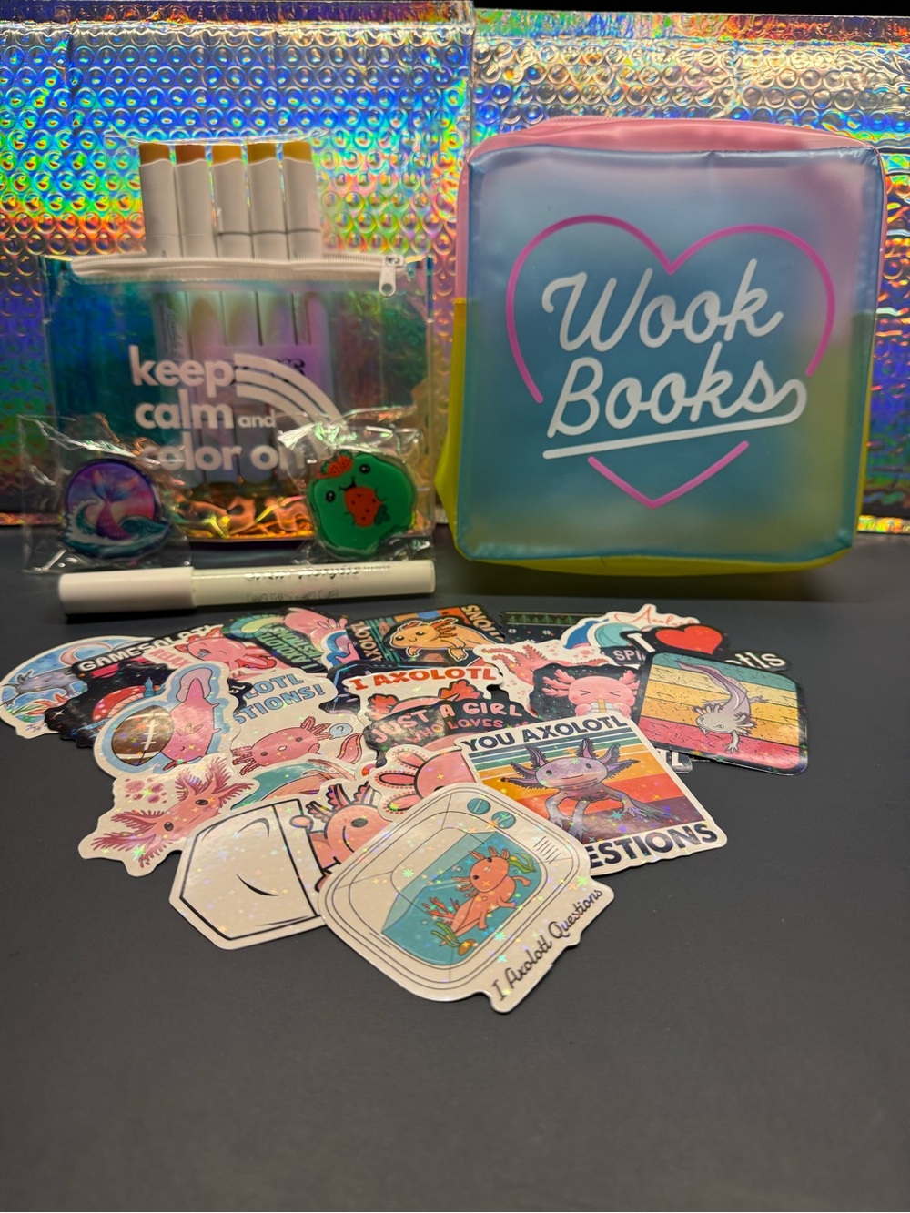 Wook Books Pouch, Marker Bag, Frog & Mermaid Clips, Ohuhu Markers & Stickers